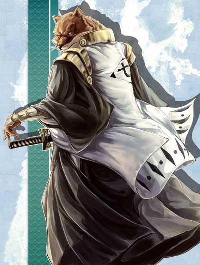 【七番队】 队长 狛村左阵 

生日：8月23日  
身高：235cm 体重：180kg 
七番队队长 
身材高大，平常总是戴着一副头盔（或者该说是面罩？），实际面貌如狗。 
总是自称”老夫”。相当严谨，对恩人山本总队长极其忠心。 

斩魄刀：天谴 --〉 黑绳天谴明王