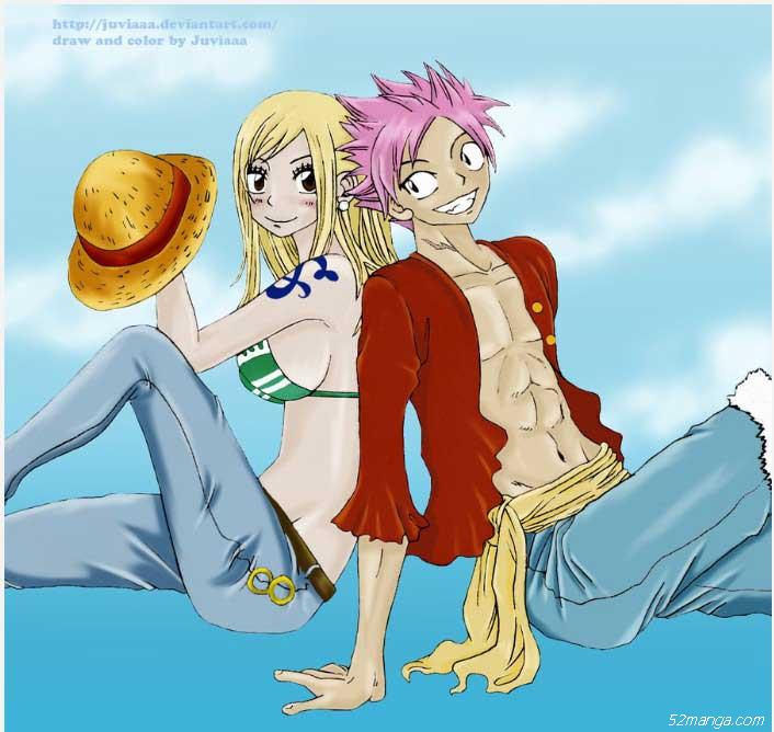 海贼王风格的妖精的尾巴国外同人美图 露西纳兹对娜美路飞