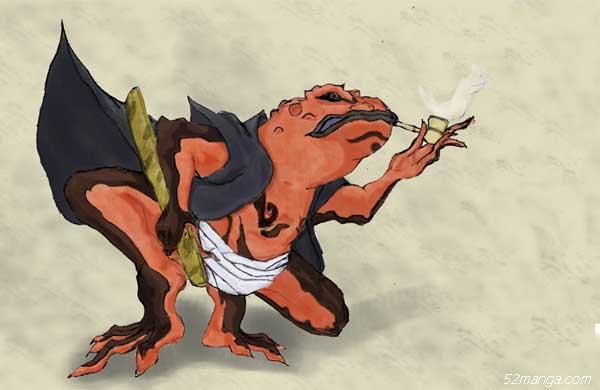 NO.3蛤蟆文太 自来也 四代 鸣人；
文太可以说是《火影忍者》中最早出场的角色之一。 鸣人第一次召唤蛤蟆文太在第一集的片头中，我们就可以看到四代火影站在文太身上封印九尾狐妖的场面。虽然与九尾比起来，文太的体积并不算大，但与一般的忍者相比，文太还是相当大的，动画中也多用这种衬托的方式来体现体积非常大的东西。