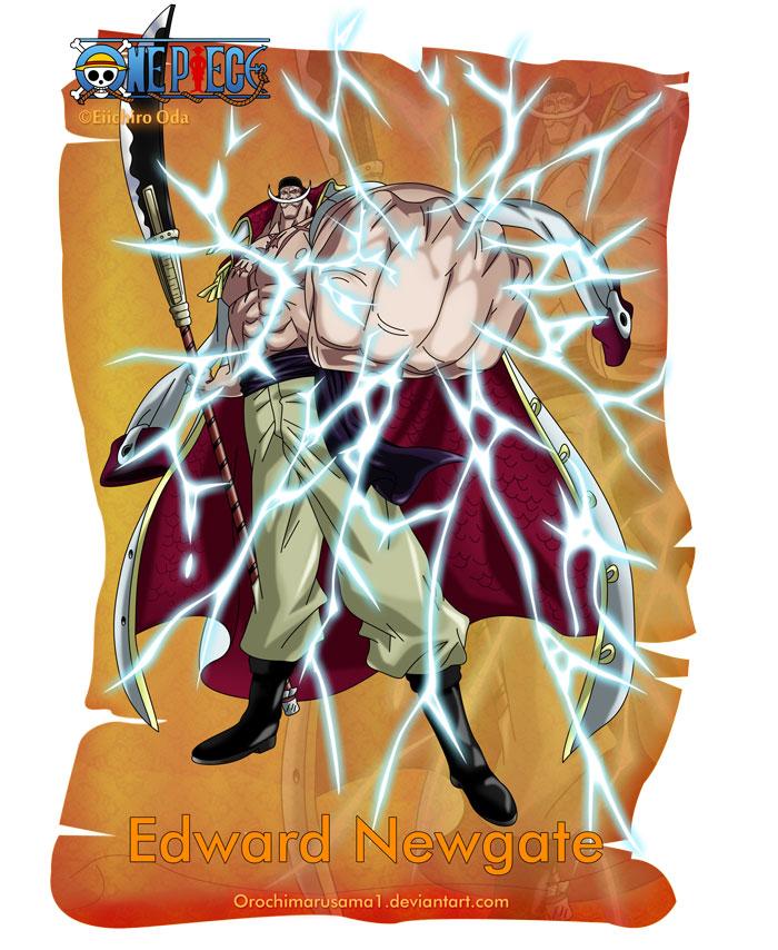 爱德华·纽盖特
Edward Newgate
“四皇”之一（生前），白胡子海贼团的船长；“世界最强的男人”。拥有最强超人系震动果实的能力者，使用武器为薙刀。顶上战争因受伤过重后被伺机出手的黑胡子马歇尔·D·帝奇一伙乱枪扫射杀害，并被黑胡子夺走震震果实的能力。