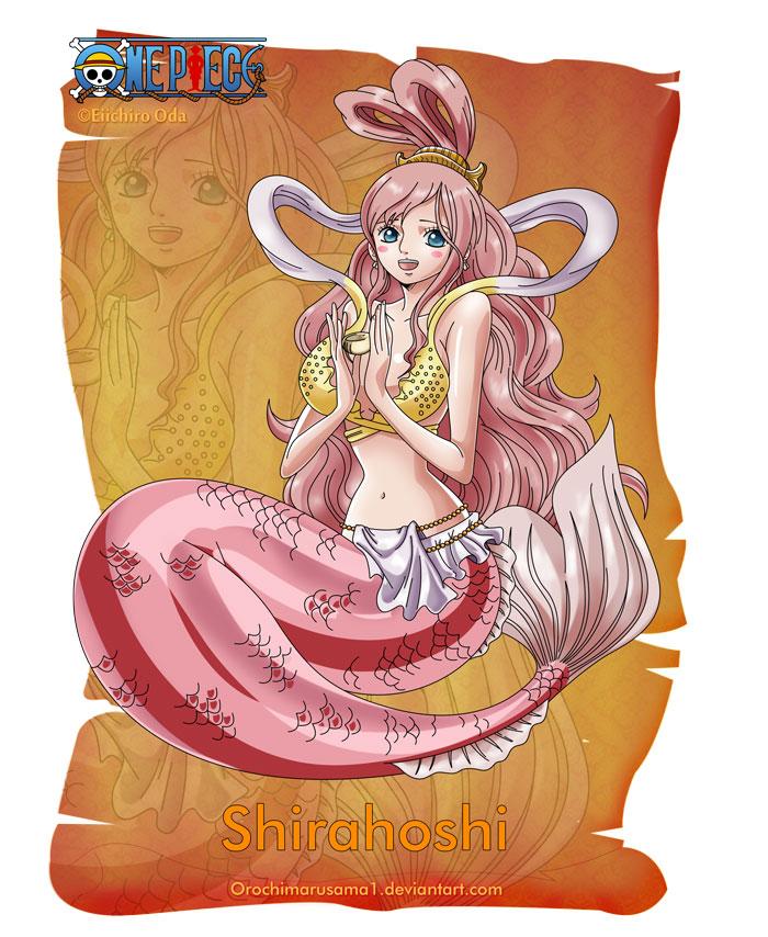 白星
Shirahoshi
鱼人岛的龙宫王国公主，外表柔弱，内心诚挚纯真又坚强，是数百年才会出现一次的能跟海王类沟通的人鱼公主，海王类的王海王，拥有能挽救无数生命或者毁灭全世界的巨大力量，是三大“古代兵器”之一的“海皇”“波塞冬”。