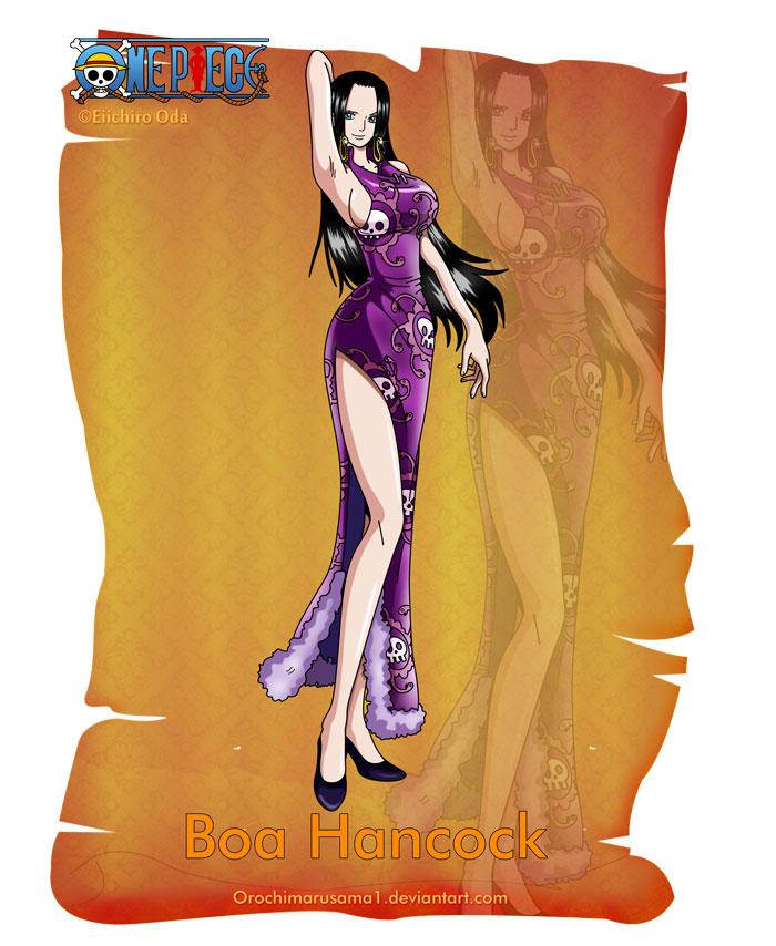 波雅·汉库克
Boa Hancock
王下七武海中唯一的女性，是生活在亚马逊·百合的战斗民族九蛇的最高领导人和九蛇海贼团的船长，同时也被认为是世界第一的绝世美女。拥有着数百万中挑一的“霸王色霸气”，高傲，自恋，喜欢说“无论妾身做了什么都会被原谅，因为妾身实在是太美了！