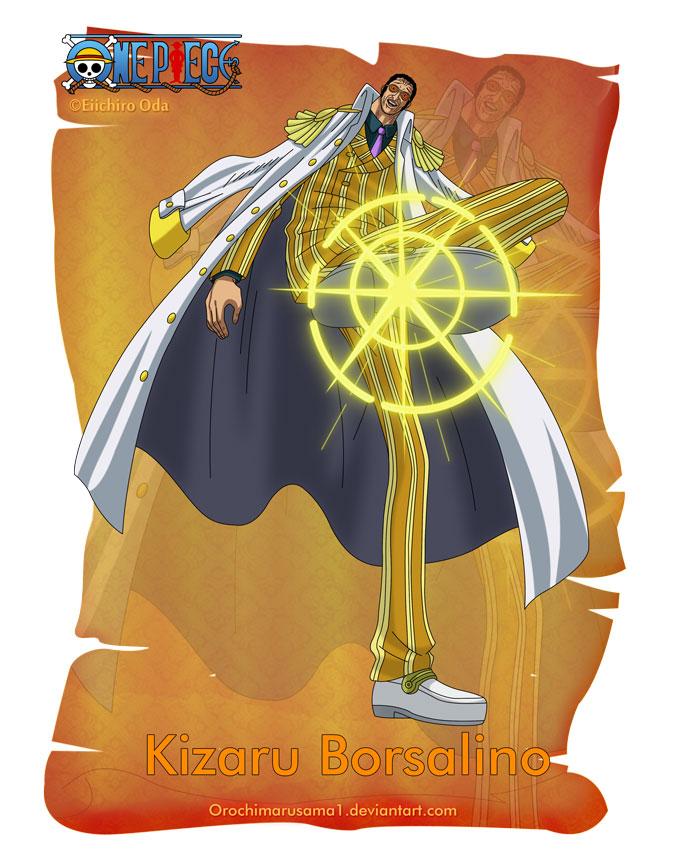 黄猿波鲁萨利诺
Kizaru Borsalino
2年前在香波地群岛以压倒性力量击败四名超新星，顶上战役中为海军主要战力。泽法的学生。