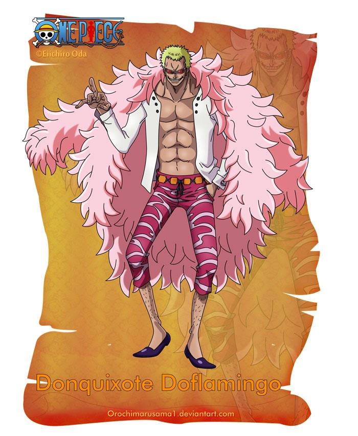 唐吉诃德·多弗朗明哥
Donquixote Doflamingo
重要反派人物，原悬赏金高达3亿4千万贝里，线线果实能力者，任王下七武海与德雷斯罗萨国王，是王下七武海中特立独行的存在。