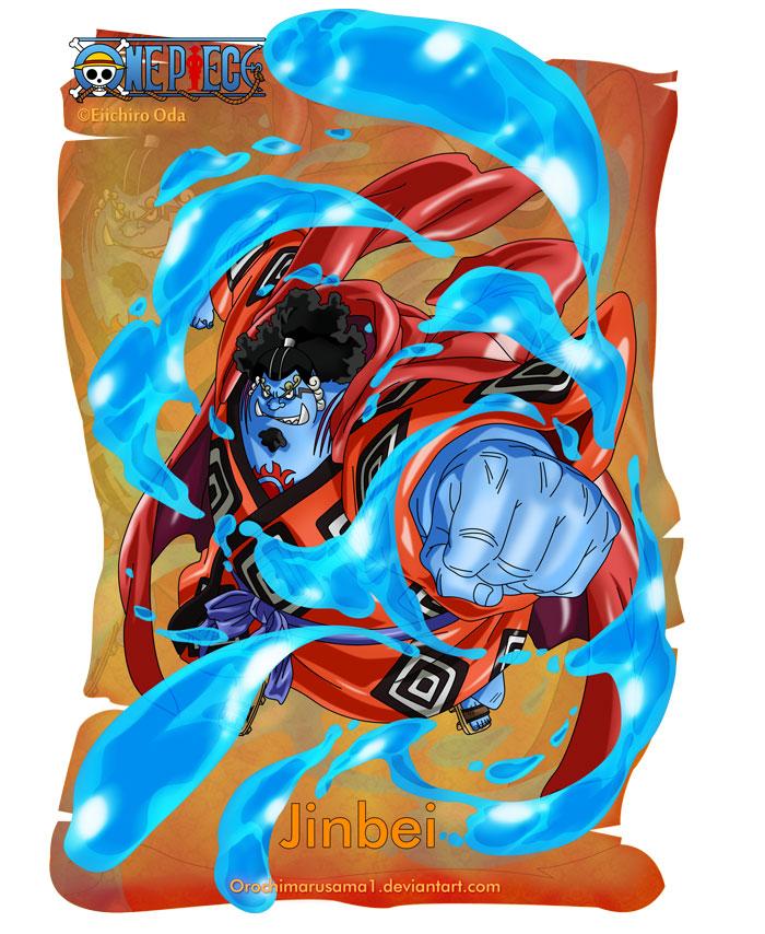 甚平
Jinbei
原为“王下七武海”，鱼人海贼团船长，为人行侠仗义，人称“海侠”。鲸鲨鱼人，特征是狂风般的眉毛和鬓角，发型为丁髷风，下巴蓄著粗黑的短胡子，左眼眼角有着闪电纹路般的伤痕，身材肥大，下颚有两颗大牙齿，代表“太阳海贼团”的太阳标志位于胸口中央，经常穿着绣有花纹的浴衣。拥有可怕的怪力，擅长“鱼人空手道”和“鱼人柔术”，在海中可发挥最大力量。