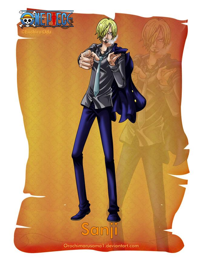 山治
Sanji
草帽海贼团厨师，金发，有着卷曲眉毛，永远遮住半边脸的家伙，香烟不离口，最爱女人，很花心但很有风度，海贼中的绅士。小时候跟随大海贼红脚·哲夫学习厨艺。踢技以快准狠被海军称之为“黑足”，但从不愿意伤害任何的女性，哪怕是敌人。在经过司法岛一战后也成了悬赏对象，首次悬赏就有7700万之高。梦想是找到传说之海All Blue而跟随路飞一同进入了伟大航路。