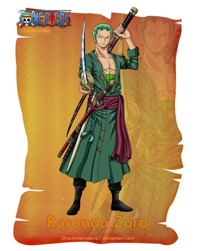罗罗亚·索隆
Roronoa Zoro
男二号，草帽海贼团中的战斗员，是悬赏过亿武艺高强的三刀流剑士，十一超新星之一，能够自由操纵三把刀战斗。爱喝酒，爱睡觉，讲义气，海贼第一超级大路痴。为了小时候与挚友的约定而踏上了前往世界第一剑士的道路，随后成为主角蒙奇·D·路飞的第一个伙伴。在初次败给世界第一剑士“鹰眼米霍克”后向路飞发誓永不再败，并且更加努力的锻炼自己。两年后的他成功与伙伴们汇合，并且为了实现自己的梦想，奔赴强者如云的新世界。