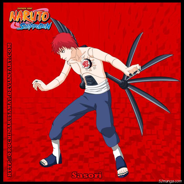 蝎
Sasori
人称赤砂之蝎。风之国·砂忍者村顾问千代的孙子，幼年时父母在执行任务时殉职，在千代的教导下习得傀儡术，曾经制作名为「父」与「母」的两具傀儡以抚慰自己内心的孤独。后叛离村子，并杀害第三代风影，将三代风影制造成人傀儡。后来加入了晓组织和迪达拉搭档。在砂忍和木叶的风影夺还任务时和千代、小樱交战而亡。第四次忍界大战被兜秽土转生与迪达拉一起行动，后自行解开了秽土转生躯体的束缚，灵魂升天。